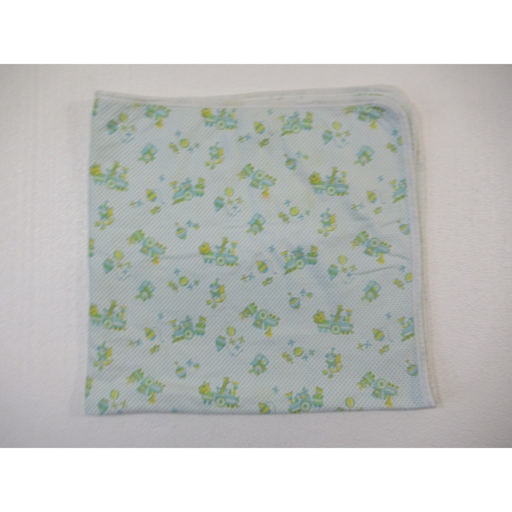 Vtg 70s 80s Carters Train Print Baby Blanket Hippo Top Cotton Receiving